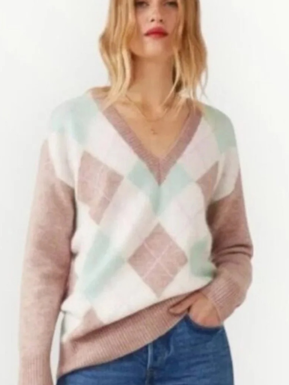 $159 & Other Stories Wool Mohair Over Argyle Patterned Jumper Sweater XS